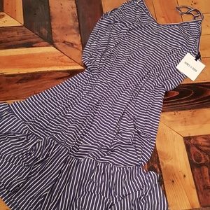 Blue denim strip slip dress
